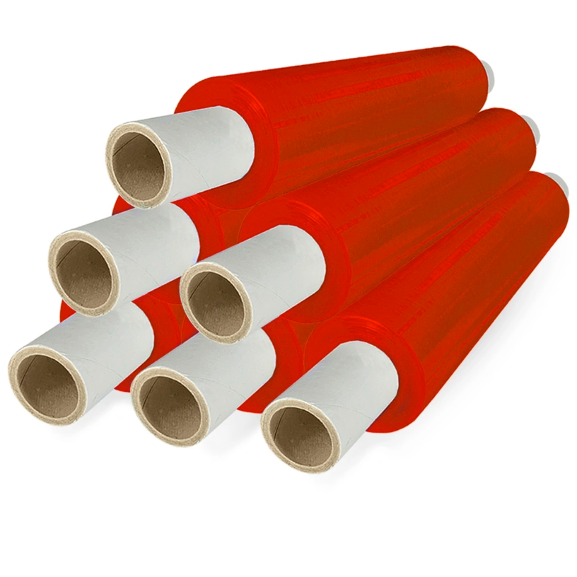 400mm x 300m – 17 micron Red Tinted Hand Stretch Film Extended Core – Pallet of 240 Rolls